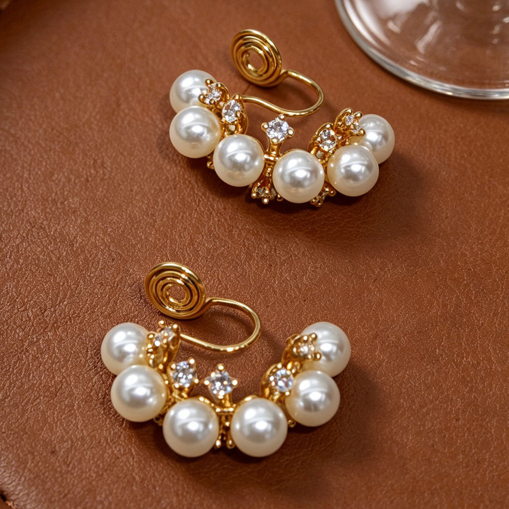 C Shape Clip Earrings For Women In Gold Copper With Zircon Inlay
