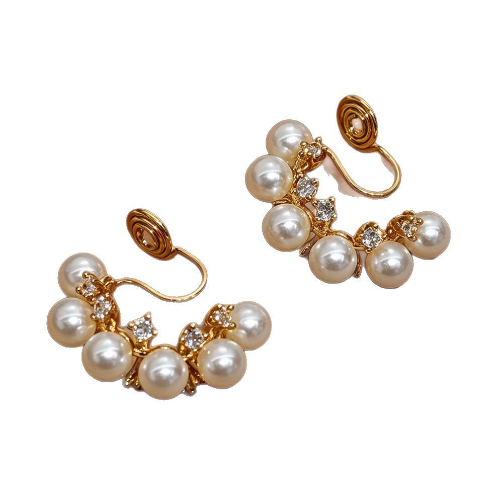 C Shape Clip Earrings For Women In Gold Copper With Zircon Inlay