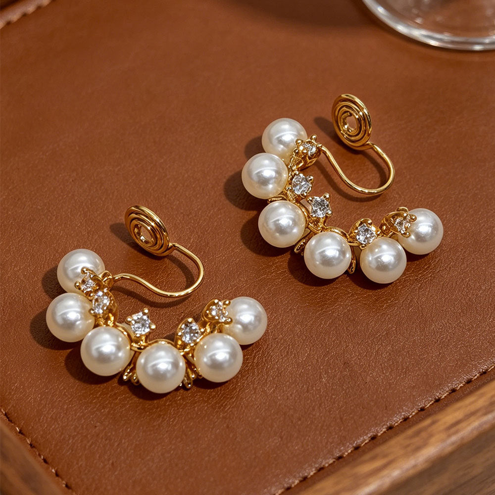 C Shape Clip Earrings For Women In Gold Copper With Zircon Inlay