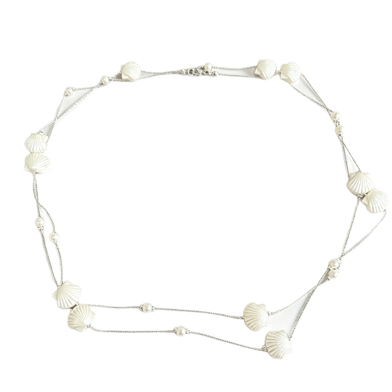 Double Layer Marine Style Shell Necklace For Women Featuring Electroplated Craftsmanship With Imitation Pearl Pendant