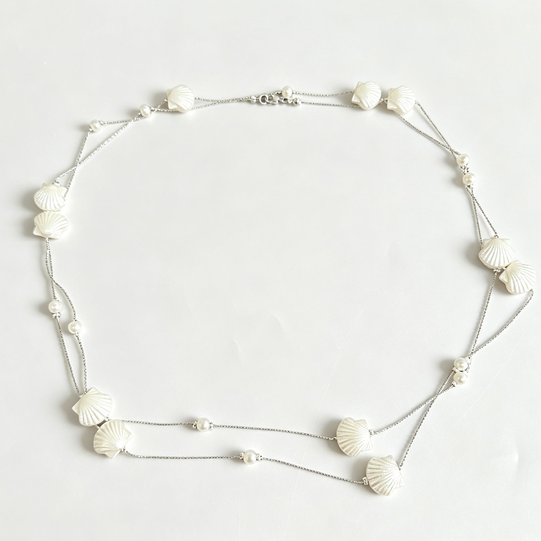 Double Layer Marine Style Shell Necklace For Women Featuring Electroplated Craftsmanship With Imitation Pearl Pendant