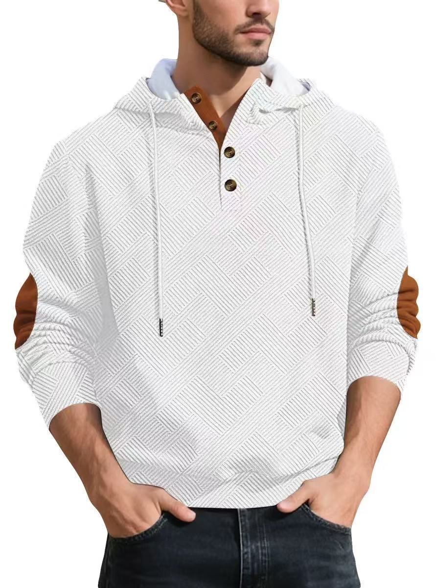 Men's Grey Plaid Long Sleeve Casual Hoodie In Polyester Fabric