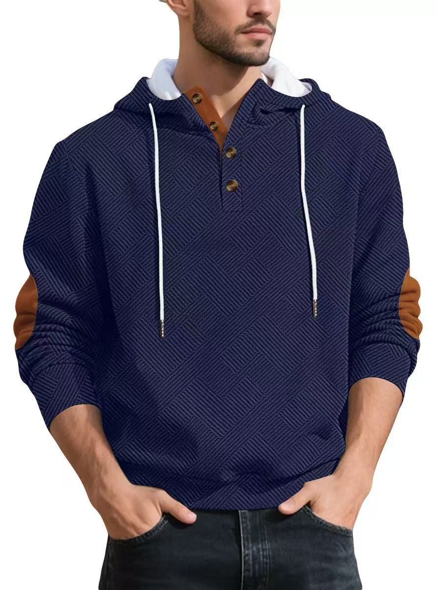 Men's Grey Plaid Long Sleeve Casual Hoodie In Polyester Fabric