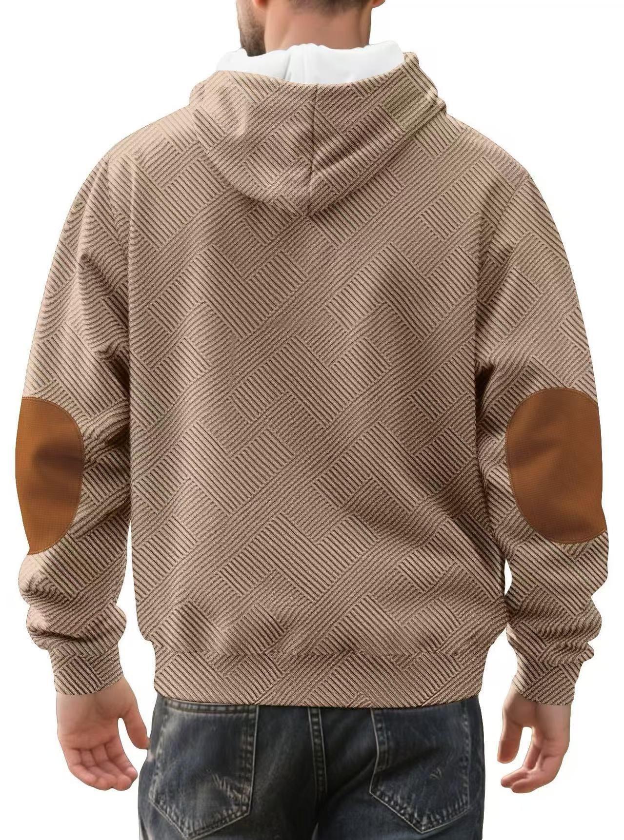 Men's Grey Plaid Long Sleeve Casual Hoodie In Polyester Fabric