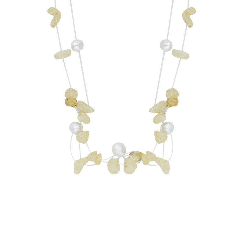 Marine Style Pearl Beaded Choker Necklace For Women With Natural Stone Pendant In Copper