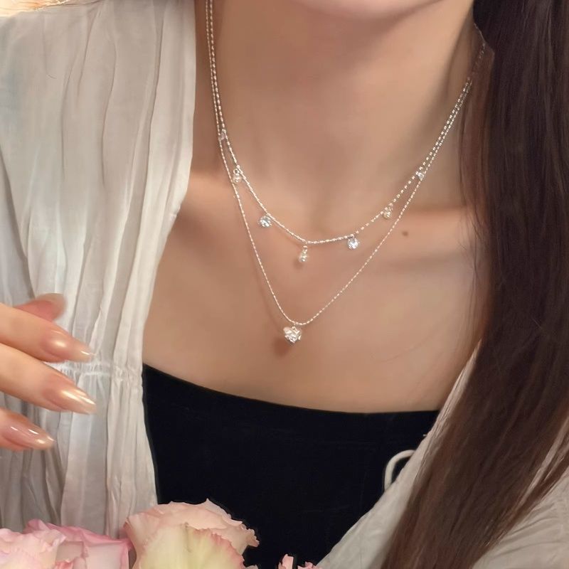 Heart Shape Necklace For Women Featuring Electroplated Alloy Pendant With Rhinestone Inlay