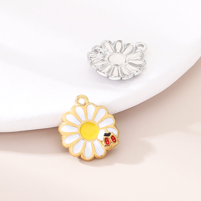 Flowers Pendant In 304 Stainless Steel With 18K Real Gold Plated 0.03µm PVD Coated Finish Featuring Enamel Craft, 1 Piece