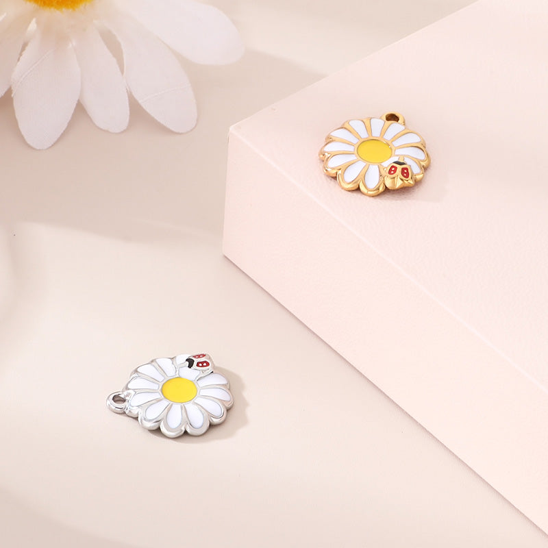 Flowers Pendant In 304 Stainless Steel With 18K Real Gold Plated 0.03µm PVD Coated Finish Featuring Enamel Craft, 1 Piece