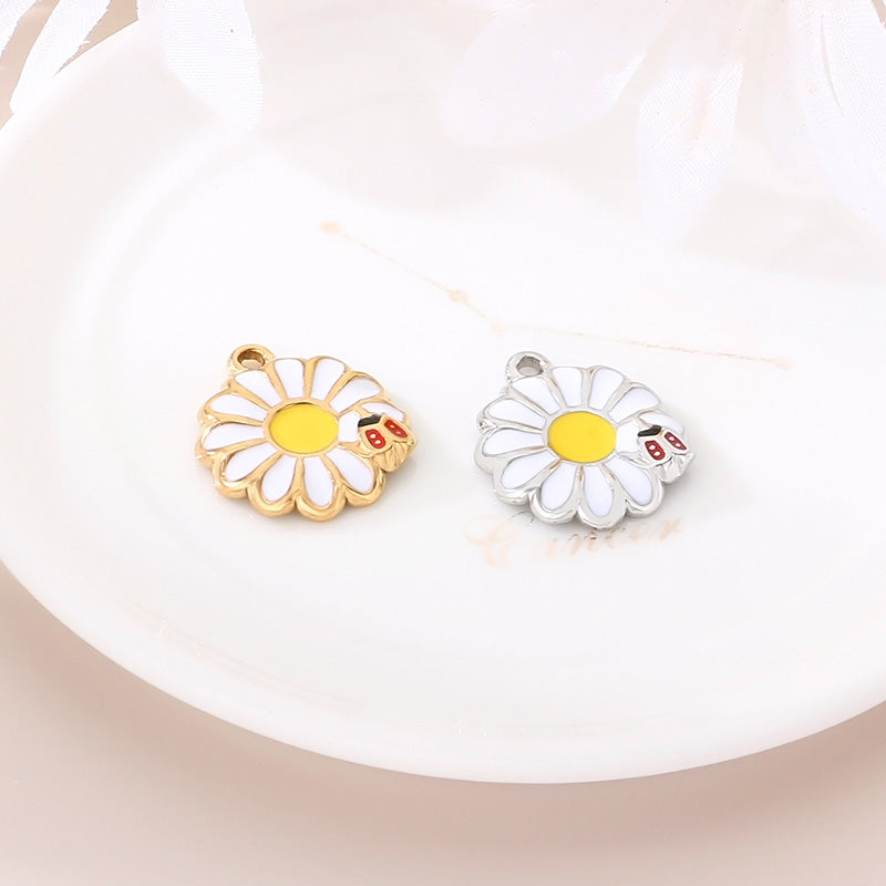 Flowers Pendant In 304 Stainless Steel With 18K Real Gold Plated 0.03µm PVD Coated Finish Featuring Enamel Craft, 1 Piece