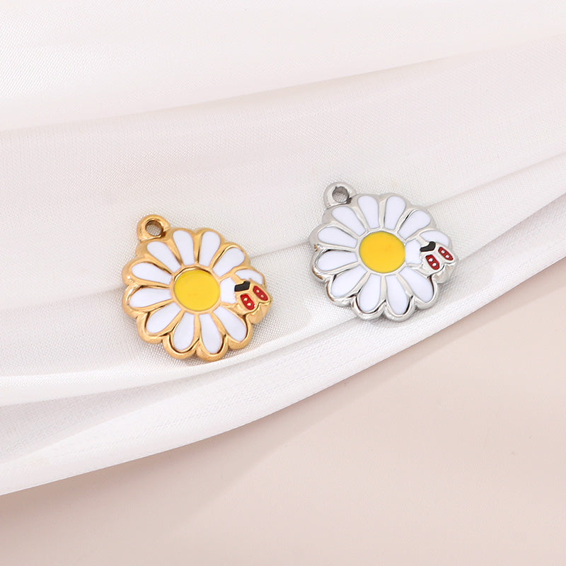 Flowers Pendant In 304 Stainless Steel With 18K Real Gold Plated 0.03µm PVD Coated Finish Featuring Enamel Craft, 1 Piece