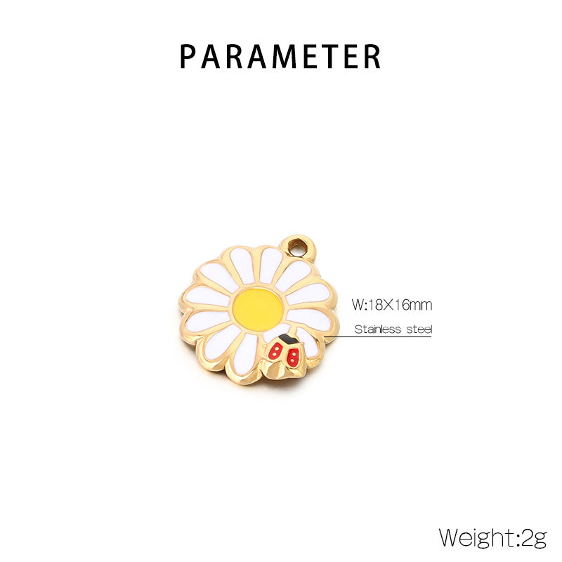 Flowers Pendant In 304 Stainless Steel With 18K Real Gold Plated 0.03µm PVD Coated Finish Featuring Enamel Craft, 1 Piece
