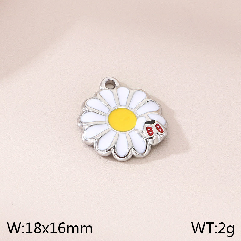 Flowers Pendant In 304 Stainless Steel With 18K Real Gold Plated 0.03µm PVD Coated Finish Featuring Enamel Craft, 1 Piece