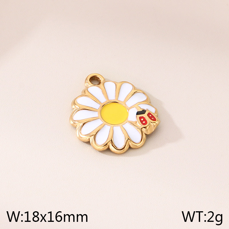 Flowers Pendant In 304 Stainless Steel With 18K Real Gold Plated 0.03µm PVD Coated Finish Featuring Enamel Craft, 1 Piece