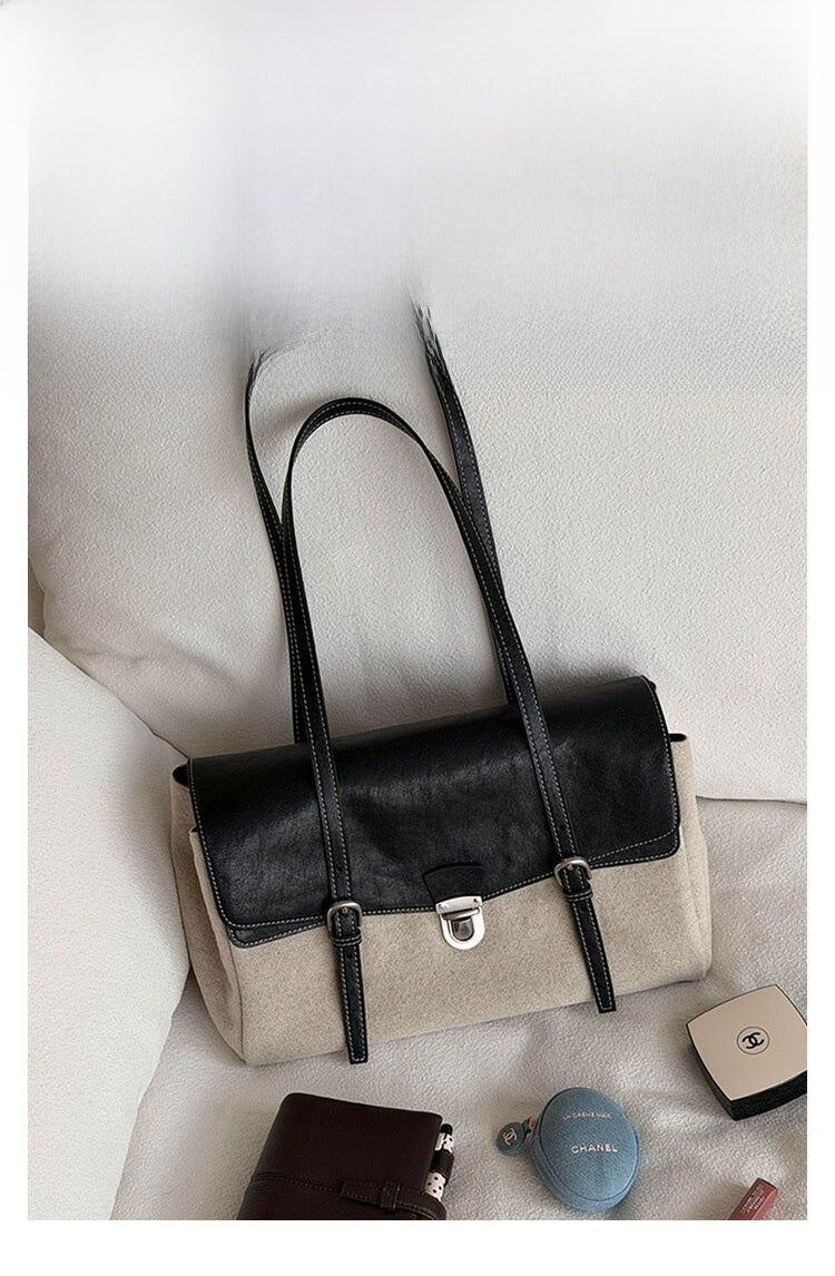 Color Block Square Canvas Handbag For Women With Top Handle, Perfect For  Spring And Summer