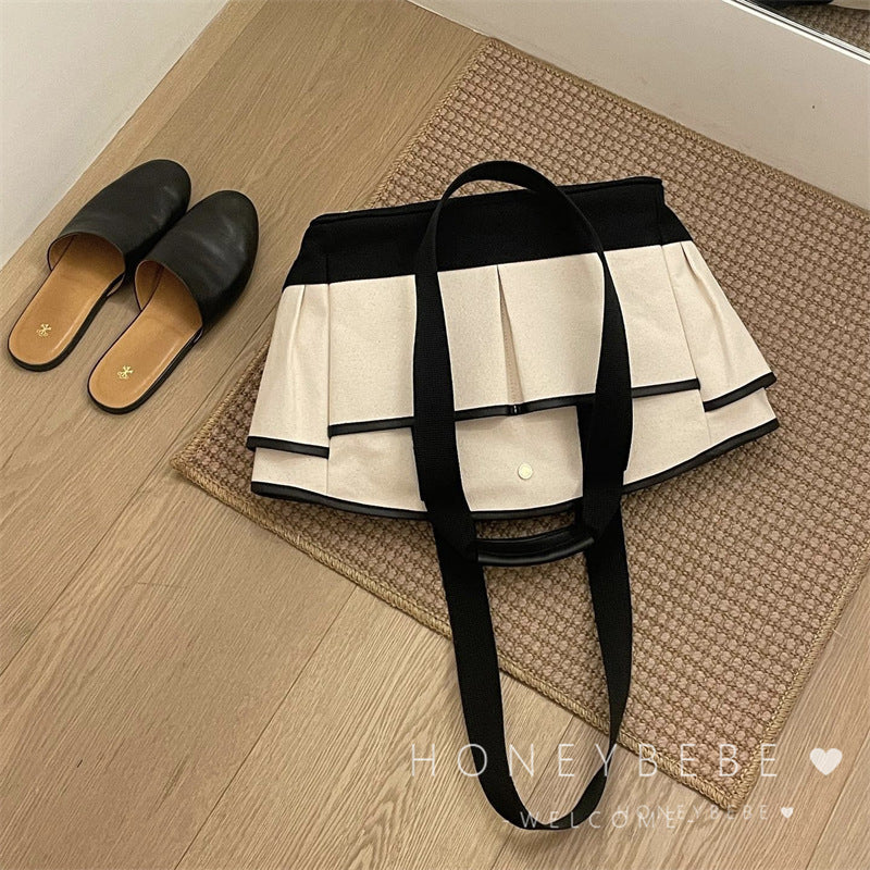 Color Block Square Canvas Diaper Backpack For Women With Single Shoulder Strap, Ideal For Summer