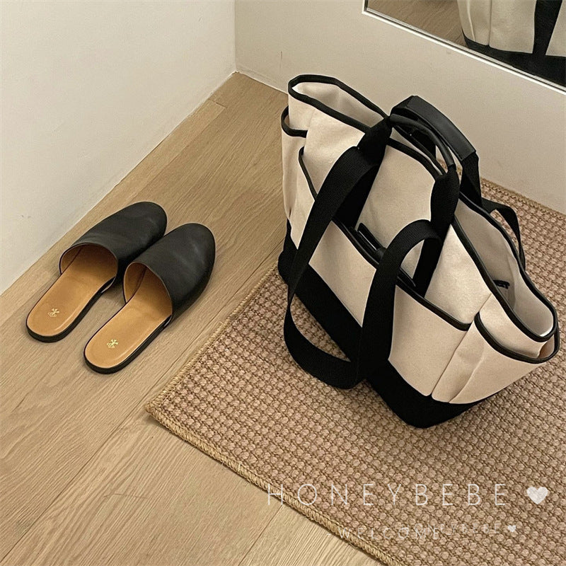 Color Block Square Canvas Diaper Backpack For Women With Single Shoulder Strap, Ideal For Summer