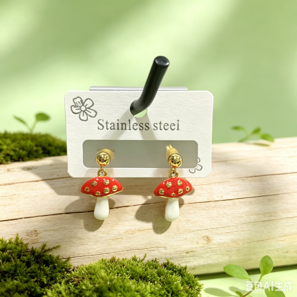 Hypoallergenic Mushroom Stud Earrings In Pastoral Style, Unisex 304 Stainless Steel With 18K Real Gold Plated Coating 0.03µm-0.05µm