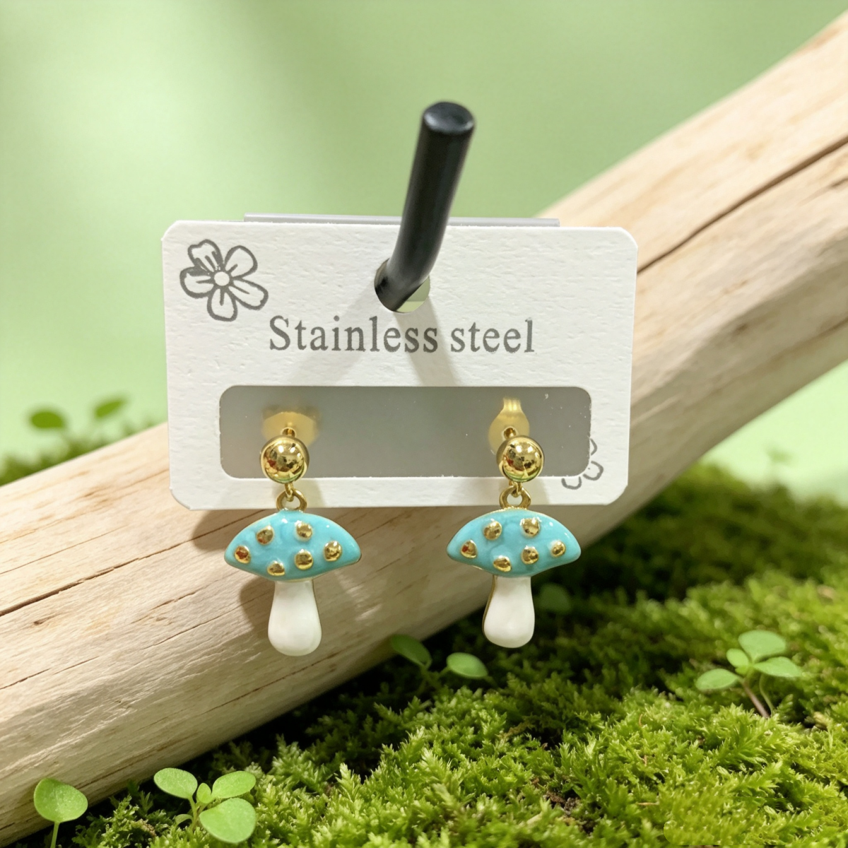 Hypoallergenic Mushroom Stud Earrings In Pastoral Style, Unisex 304 Stainless Steel With 18K Real Gold Plated Coating 0.03µm-0.05µm