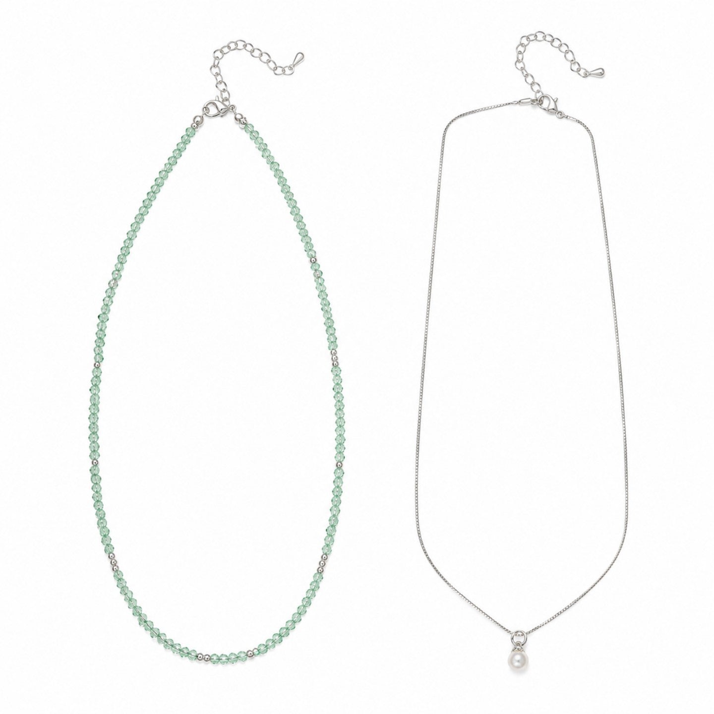 Green Pearl Double Layer Necklace For Women With Mixed Materials And Imitation Pearl Pendant On Snake Chain