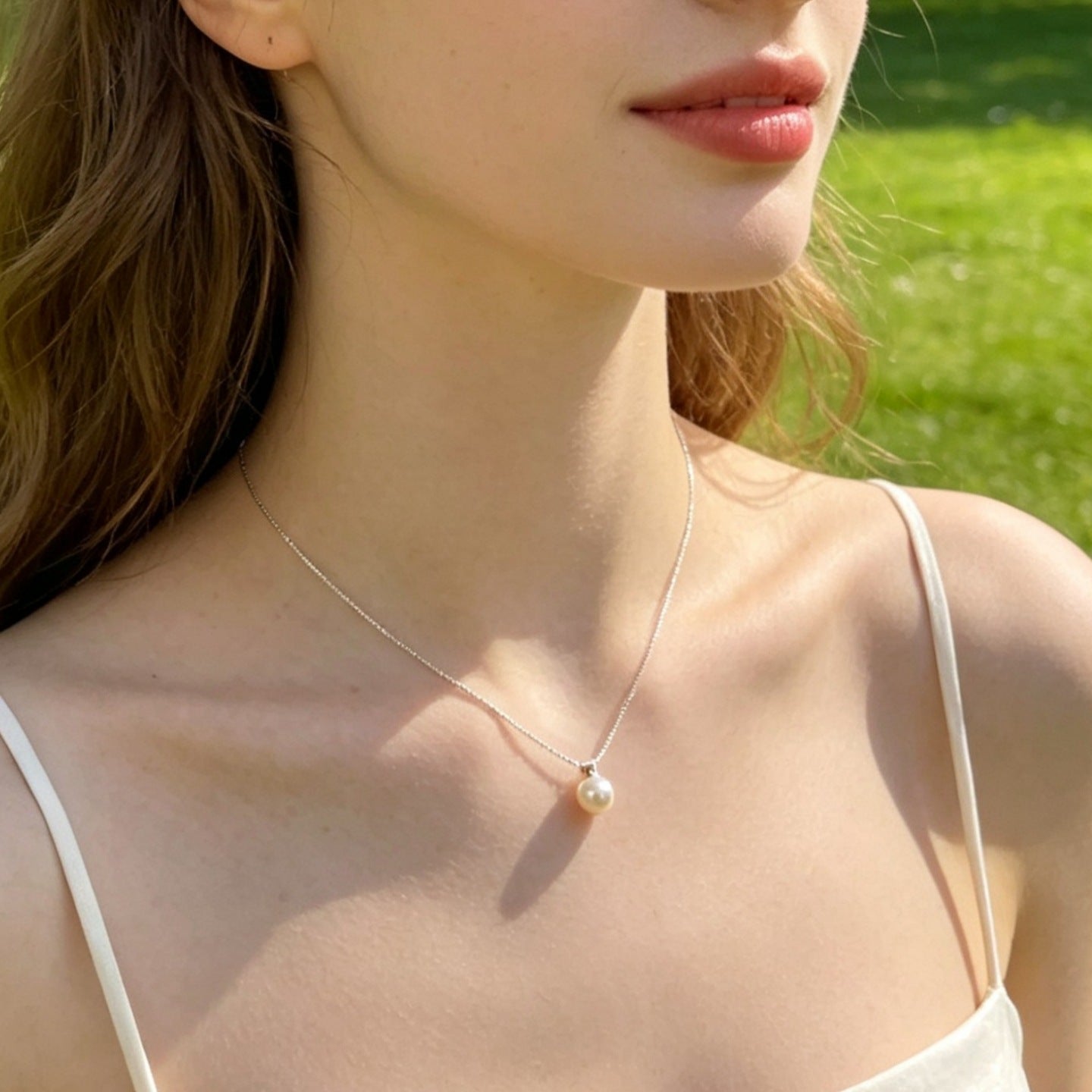 Green Pearl Double Layer Necklace For Women With Mixed Materials And Imitation Pearl Pendant On Snake Chain