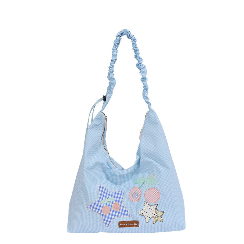 Dumpling Shape Shoulder Bag With Embroidery Pattern, Made Of Polyester, Featuring Single Shoulder Strap, Ideal For Spring