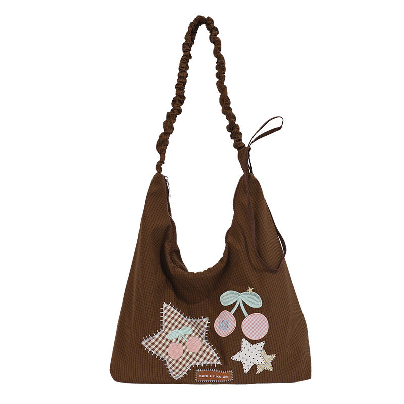 Dumpling Shape Shoulder Bag With Embroidery Pattern, Made Of Polyester, Featuring Single Shoulder Strap, Ideal For Spring