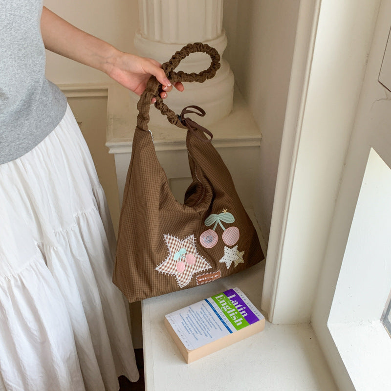Dumpling Shape Shoulder Bag With Embroidery Pattern, Made Of Polyester, Featuring Single Shoulder Strap, Ideal For Spring