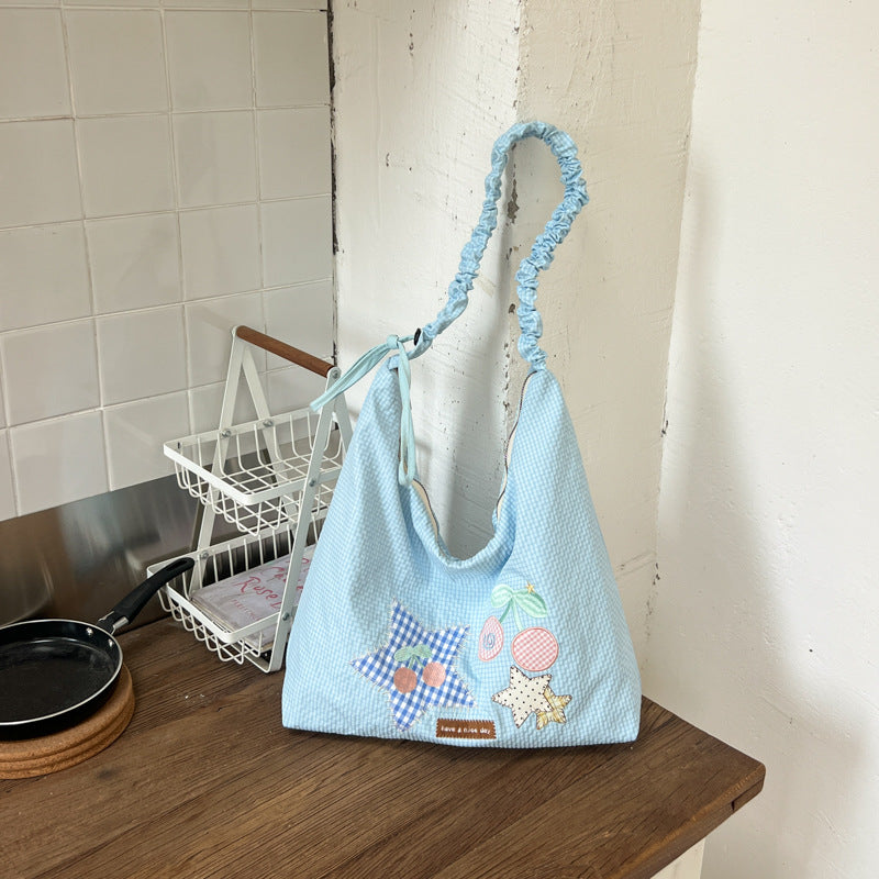 Dumpling Shape Shoulder Bag With Embroidery Pattern, Made Of Polyester, Featuring Single Shoulder Strap, Ideal For Spring
