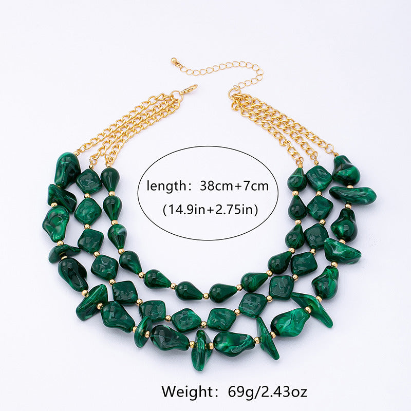 Elegant Geometric Layered Necklaces For Women Featuring Electroplated Finish With Acrylic Pendants