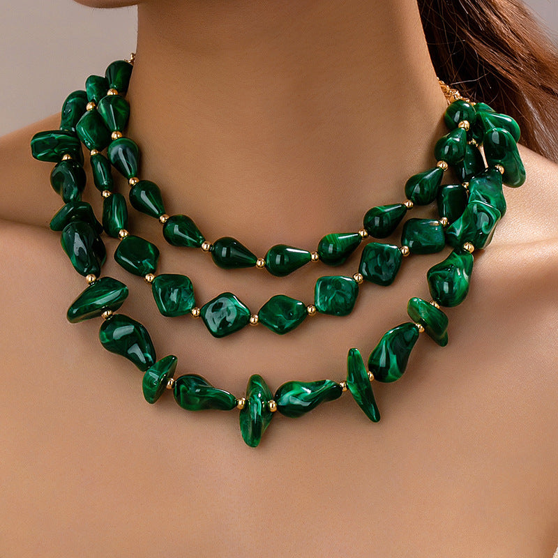 Elegant Geometric Layered Necklaces For Women Featuring Electroplated Finish With Acrylic Pendants