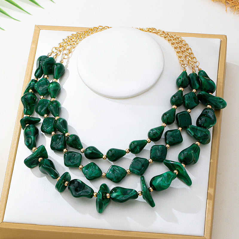 Elegant Geometric Layered Necklaces For Women Featuring Electroplated Finish With Acrylic Pendants