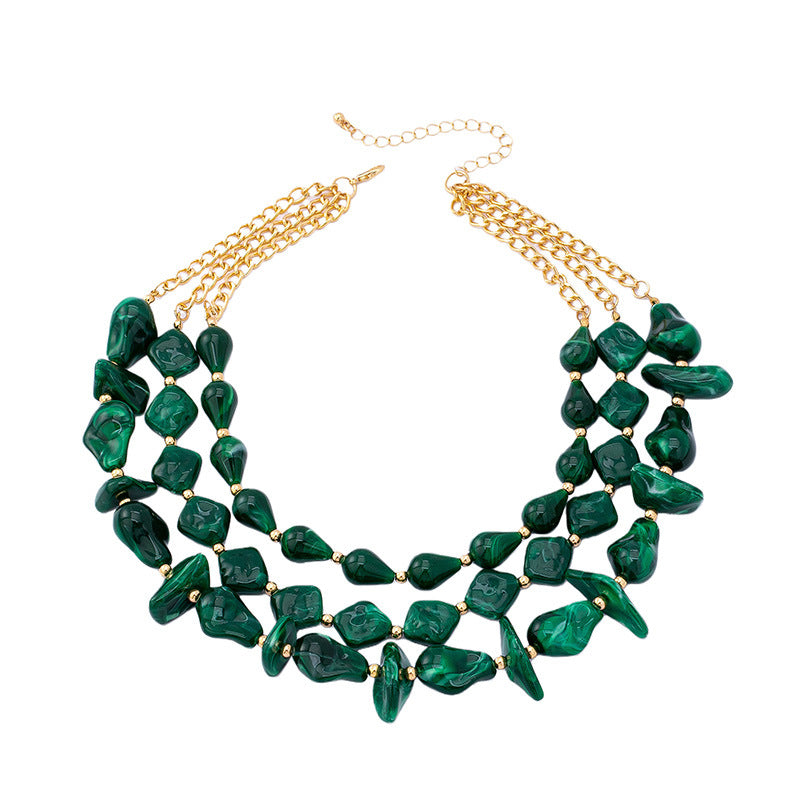 Elegant Geometric Layered Necklaces For Women Featuring Electroplated Finish With Acrylic Pendants