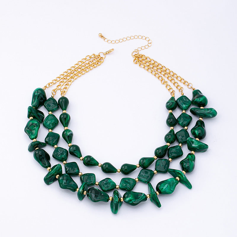 Elegant Geometric Layered Necklaces For Women Featuring Electroplated Finish With Acrylic Pendants