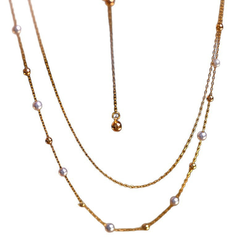 Sweet Double Layer Freshwater Pearl Necklace For Women With 18K Real Gold Plated Finish