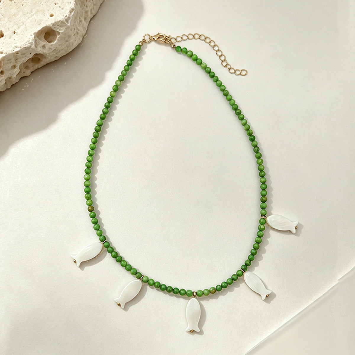 Bohemian Multicolor Fish Necklace With Shell Pendant And Beaded Chain, Unisex Jewelry
