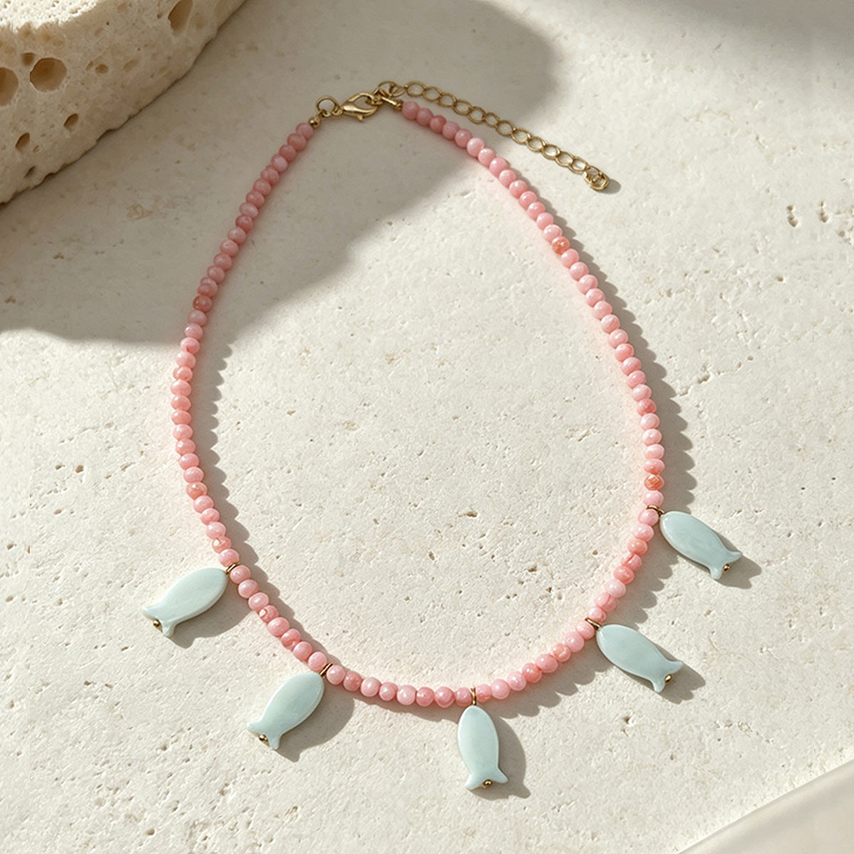 Bohemian Multicolor Fish Necklace With Shell Pendant And Beaded Chain, Unisex Jewelry