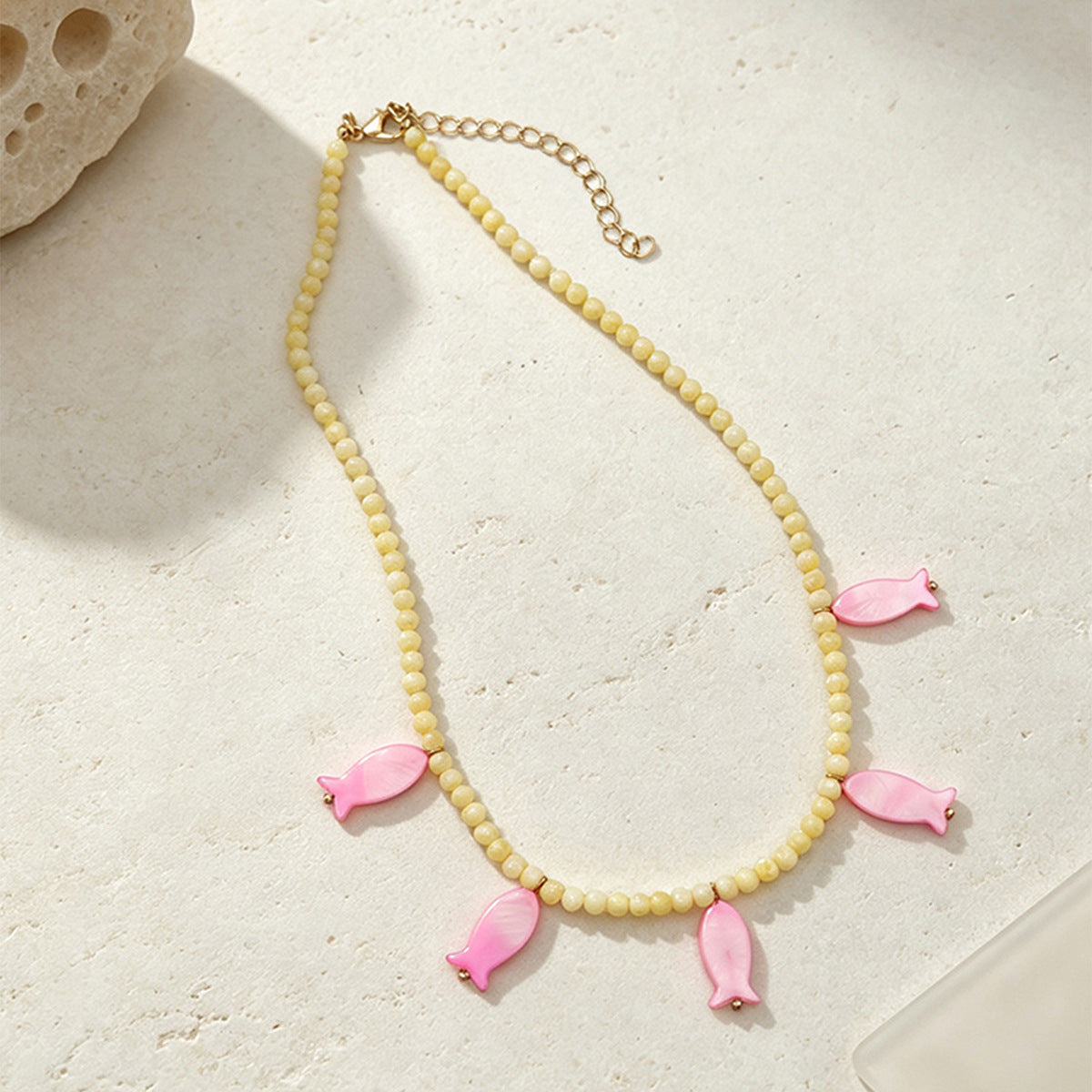 Bohemian Multicolor Fish Necklace With Shell Pendant And Beaded Chain, Unisex Jewelry