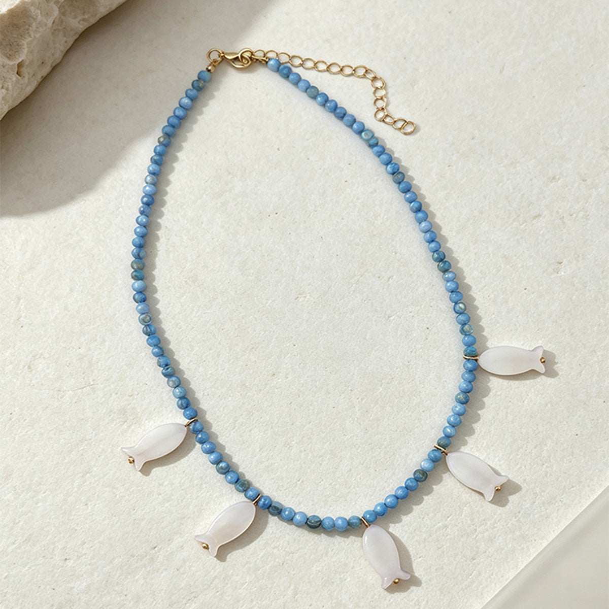 Bohemian Multicolor Fish Necklace With Shell Pendant And Beaded Chain, Unisex Jewelry