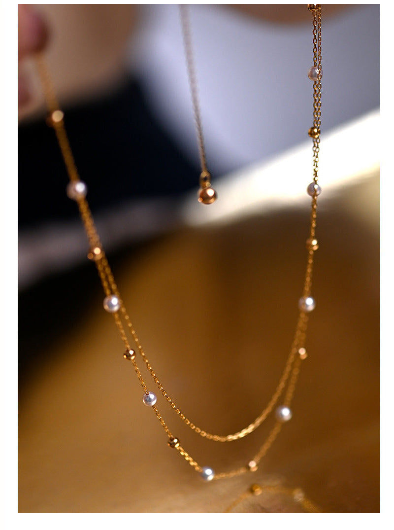 Sweet Double Layer Freshwater Pearl Necklace For Women With 18K Real Gold Plated Finish