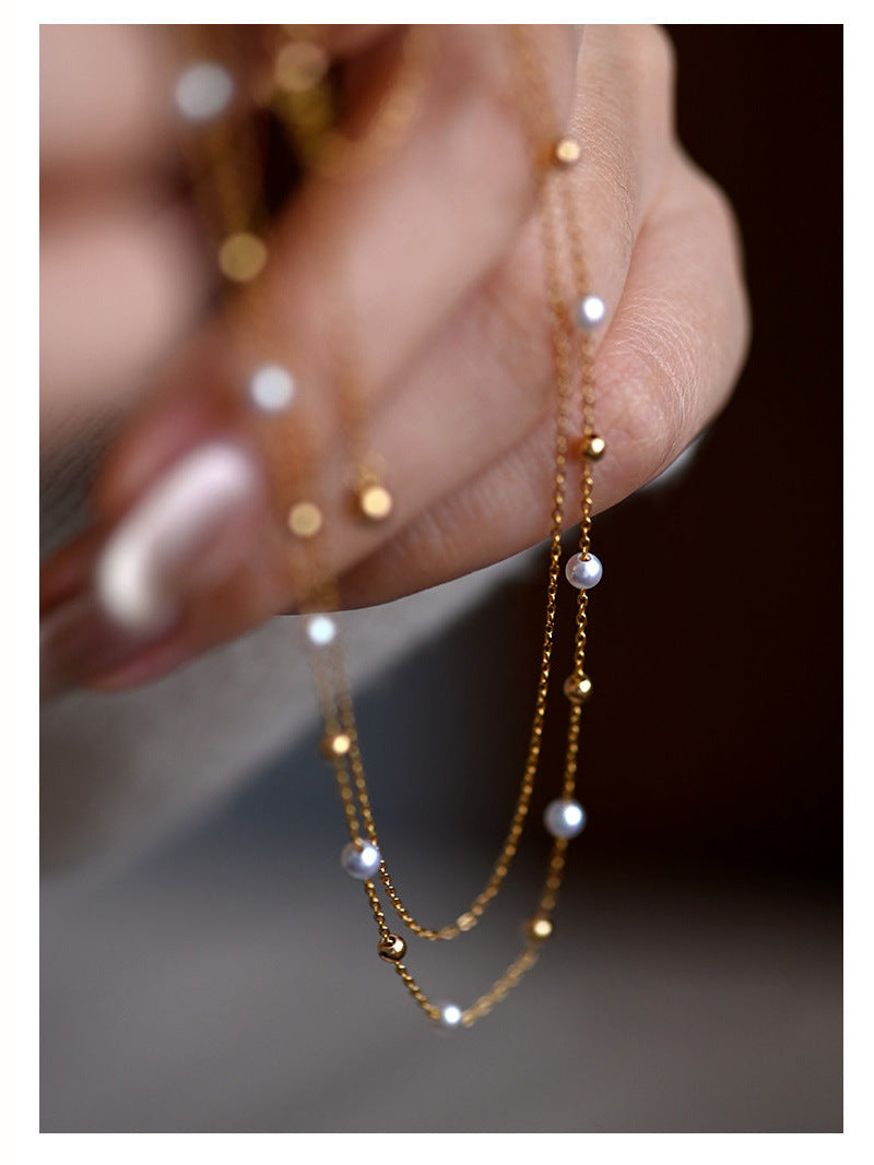 Sweet Double Layer Freshwater Pearl Necklace For Women With 18K Real Gold Plated Finish