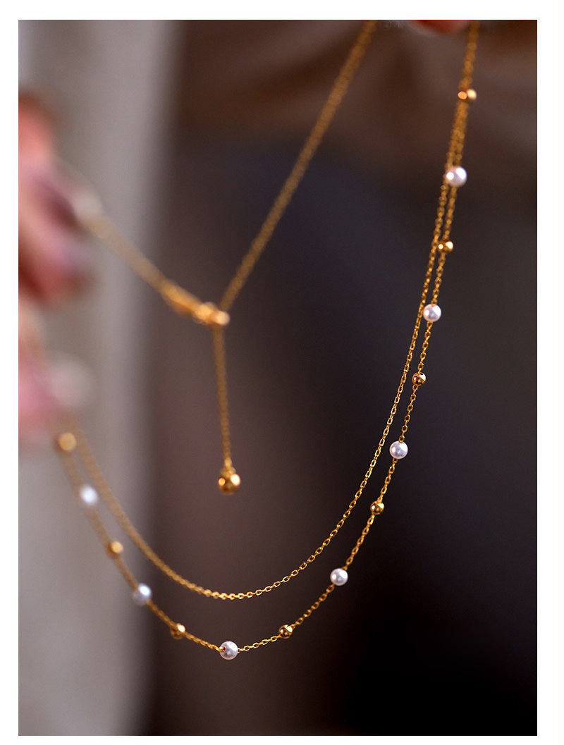 Sweet Double Layer Freshwater Pearl Necklace For Women With 18K Real Gold Plated Finish