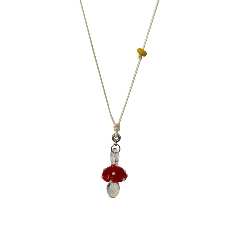 Multicolor Mushroom Beaded Chain Long Necklace For Women Featuring Mixed Materials Craft Beading