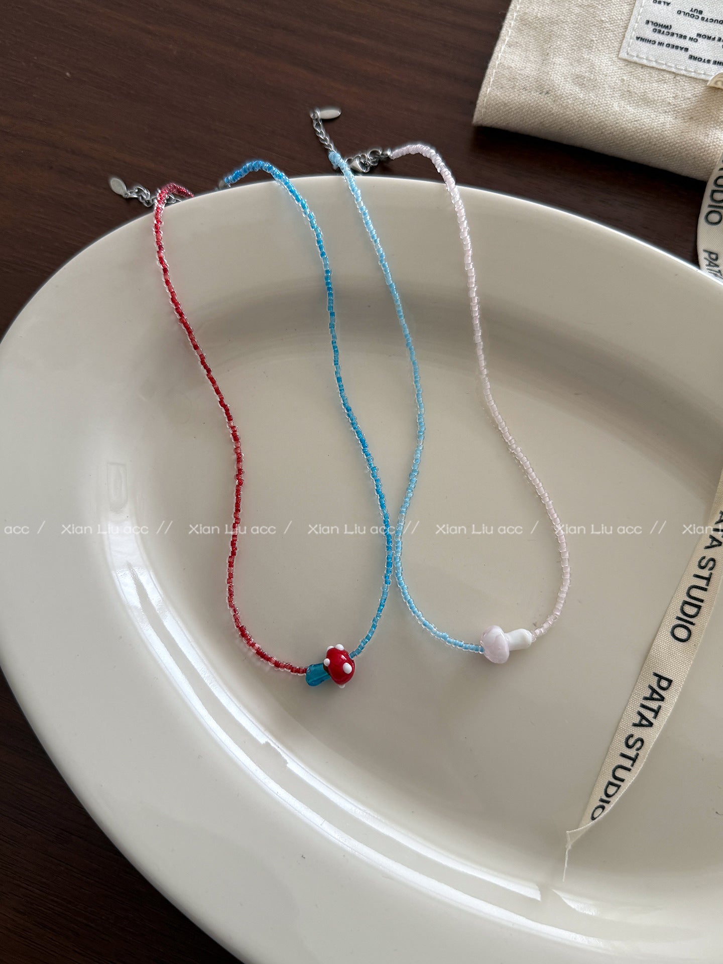 Multicolor Mushroom Beaded Chain Long Necklace For Women Featuring Mixed Materials Craft Beading