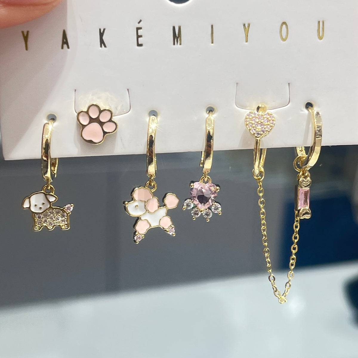 Electroplated Dog Earrings For Women In Copper With 14K Real Gold Plated And Zircon Inlay