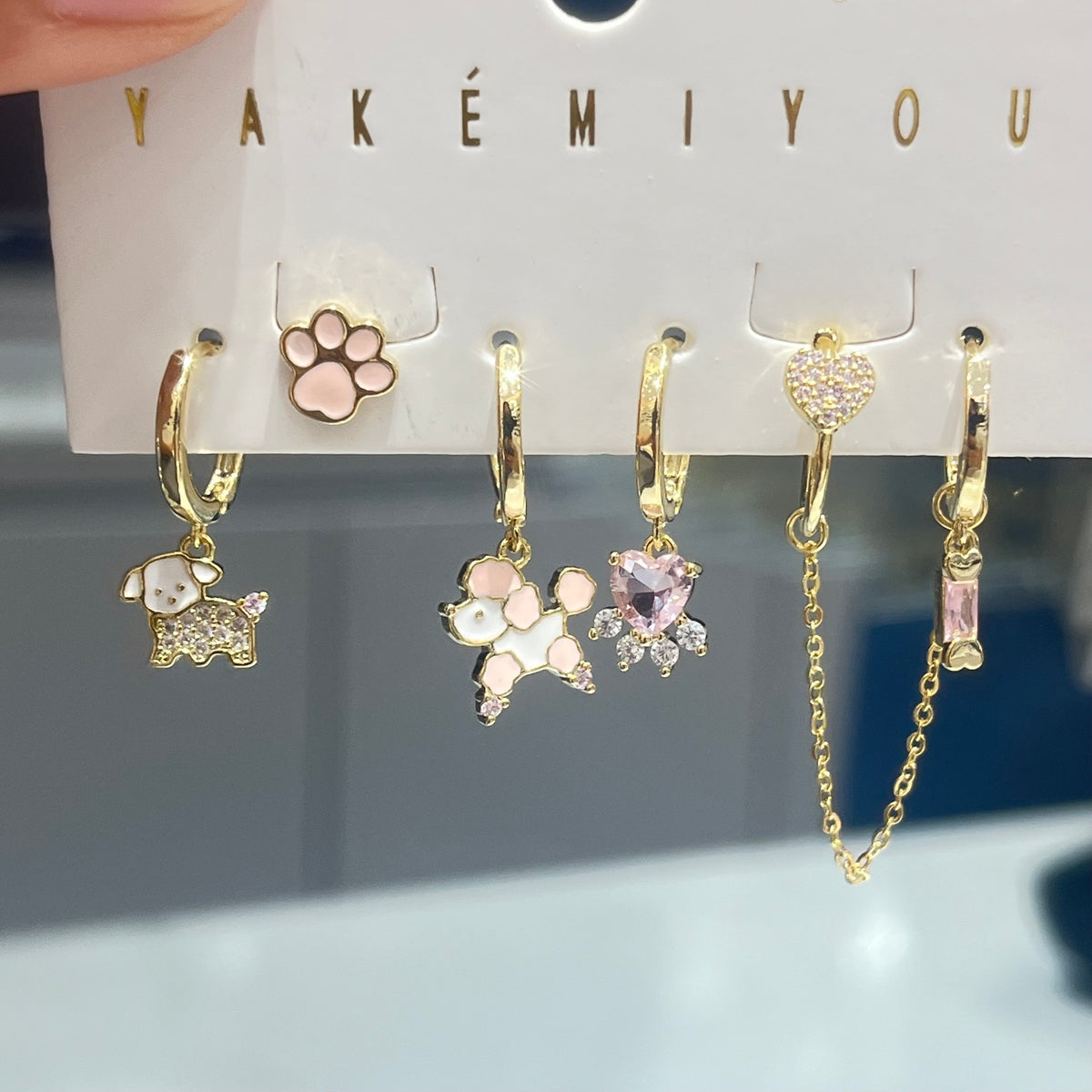 Electroplated Dog Earrings For Women In Copper With 14K Real Gold Plated And Zircon Inlay