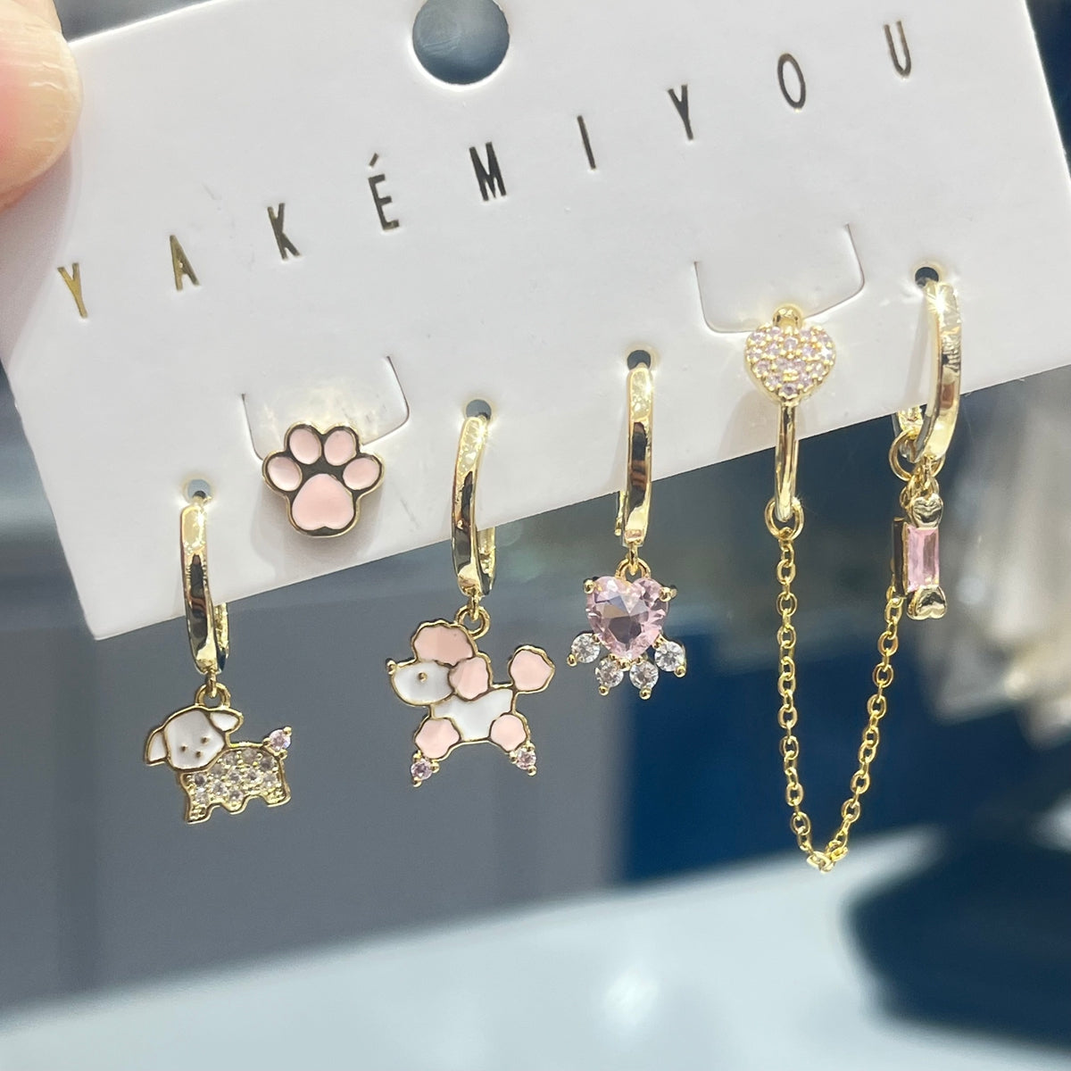 Electroplated Dog Earrings For Women In Copper With 14K Real Gold Plated And Zircon Inlay
