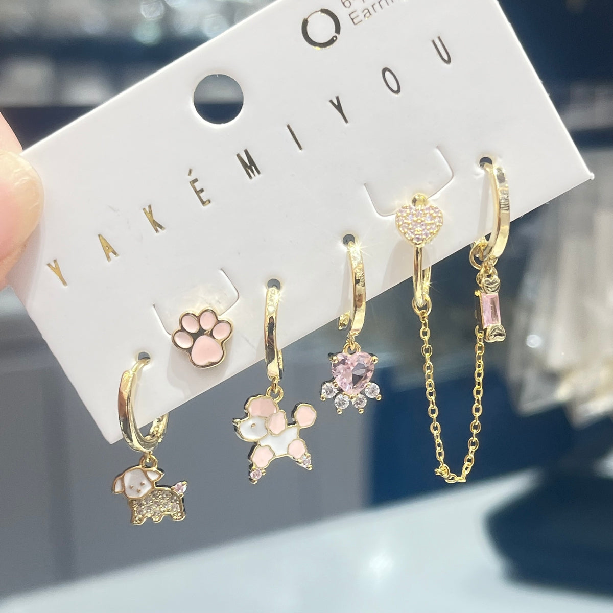 Electroplated Dog Earrings For Women In Copper With 14K Real Gold Plated And Zircon Inlay