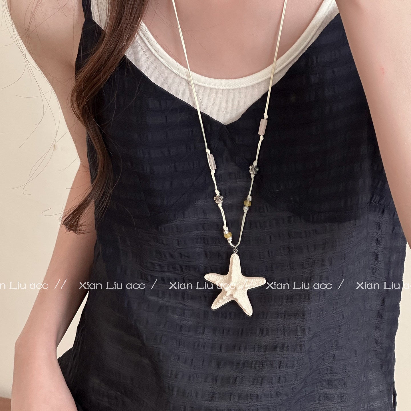 Ocean Marine Style Yellow Braid Alloy Necklace With Resin Pendant For Women