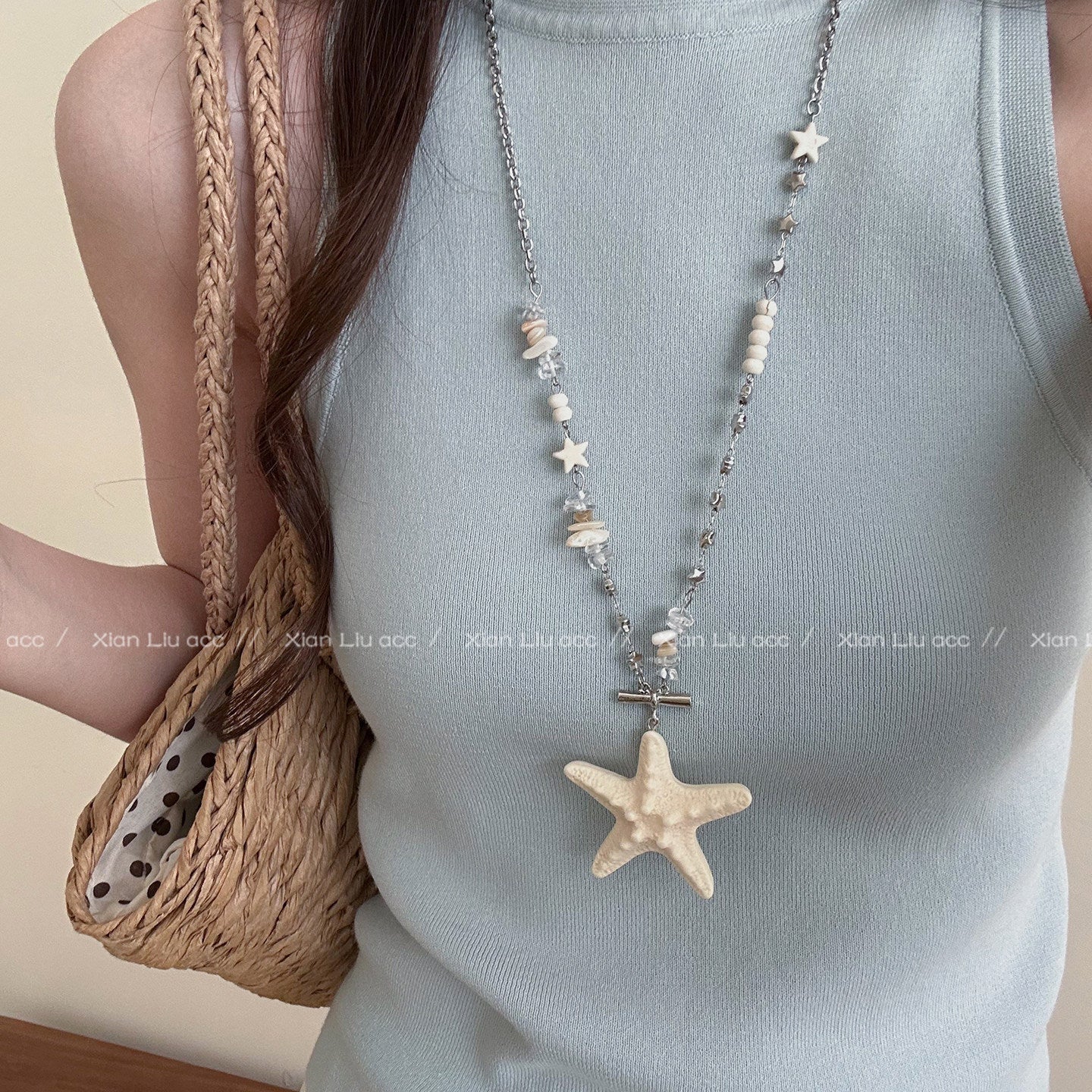 Ocean Marine Style Yellow Braid Alloy Necklace With Resin Pendant For Women