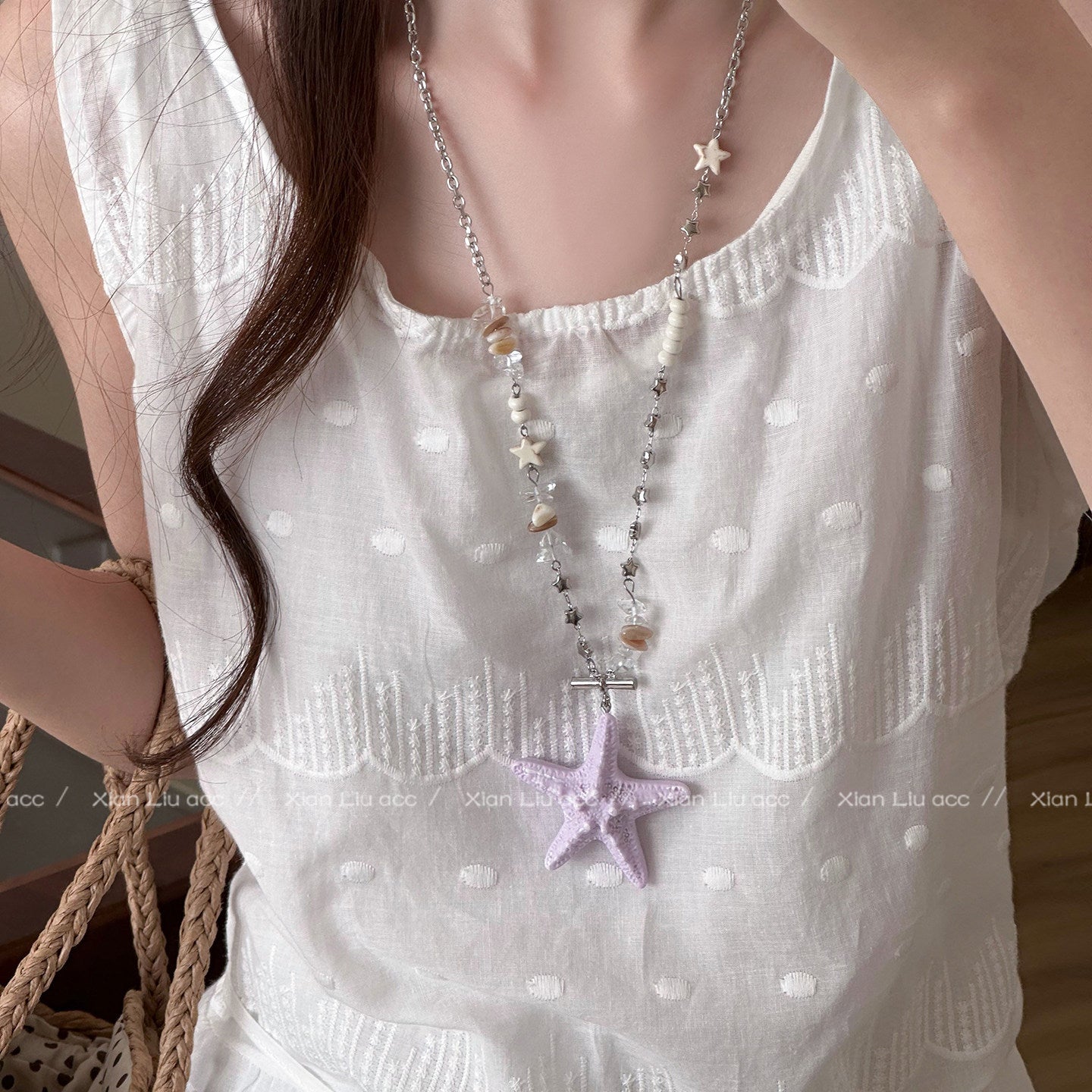 Ocean Marine Style Yellow Braid Alloy Necklace With Resin Pendant For Women